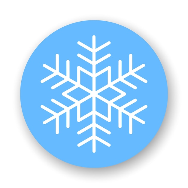 Icono plano de copo de nieve Elemento de vector blanco sobre fondo azul
