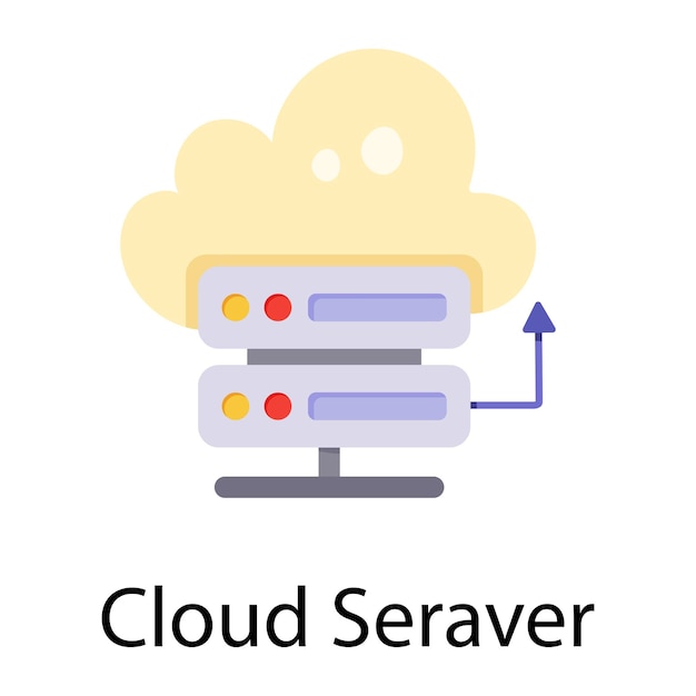 Un icono plano dibujado a mano del servidor en la nube