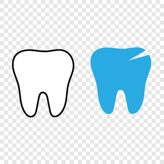 Icono plano de dientes en un fondo blanco. Diente negro en un estilo plano, diente lineal e icono dental