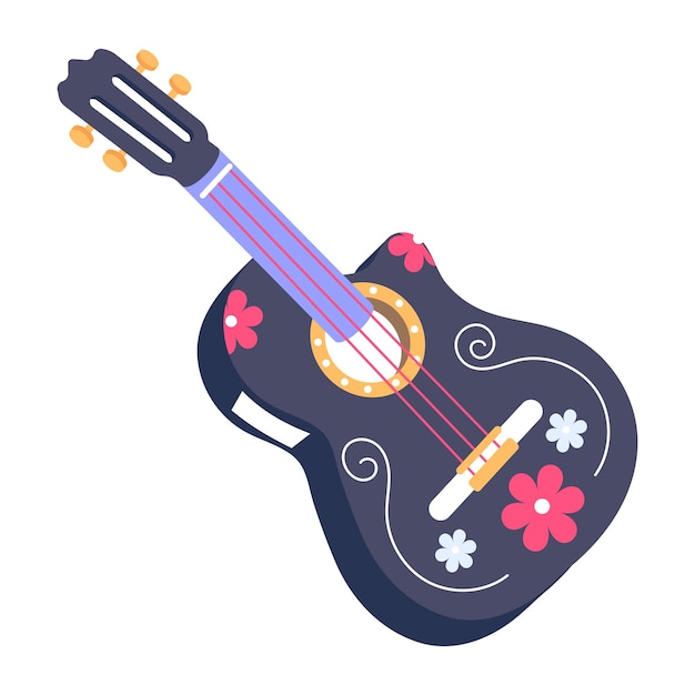 Un icono plano editable de guitarra mexicana.