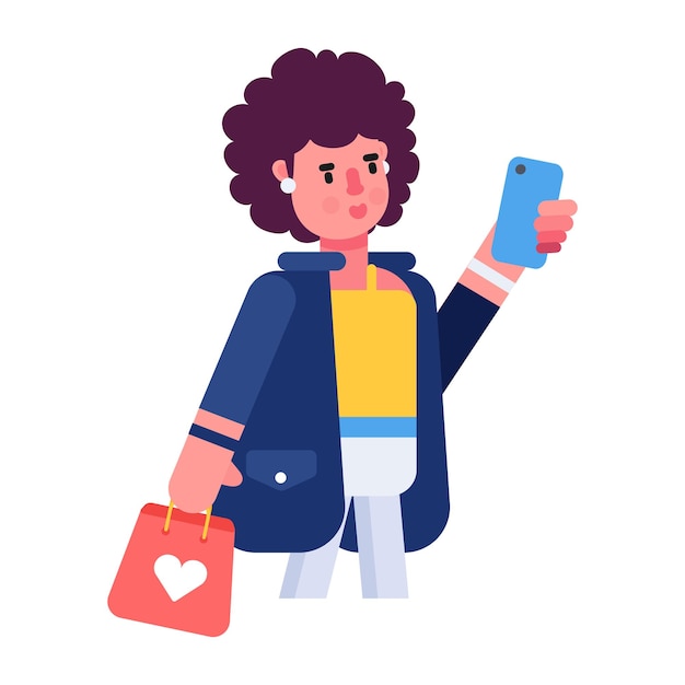 Vector icono plano editable de una mujer de compras