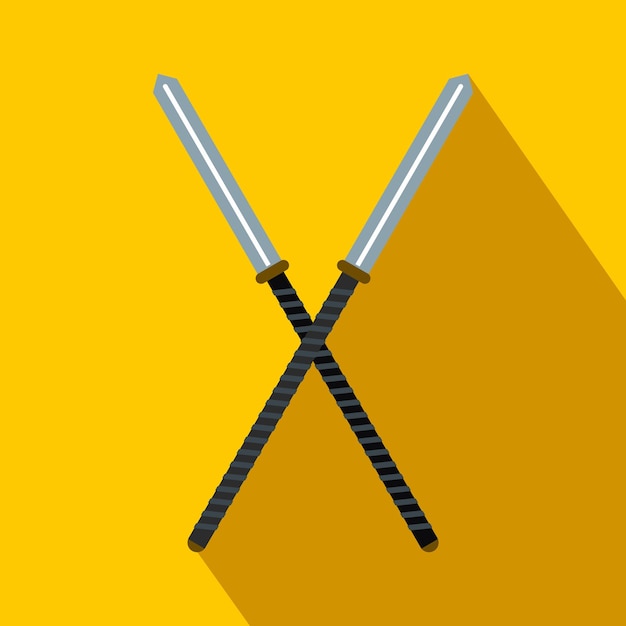 Icono plano de espada kendo japonesa sobre un fondo amarillo