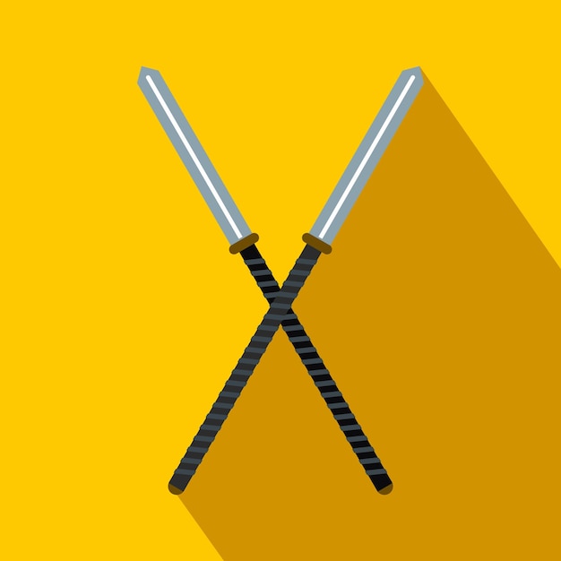 Vector icono plano de espada kendo japonesa sobre un fondo amarillo