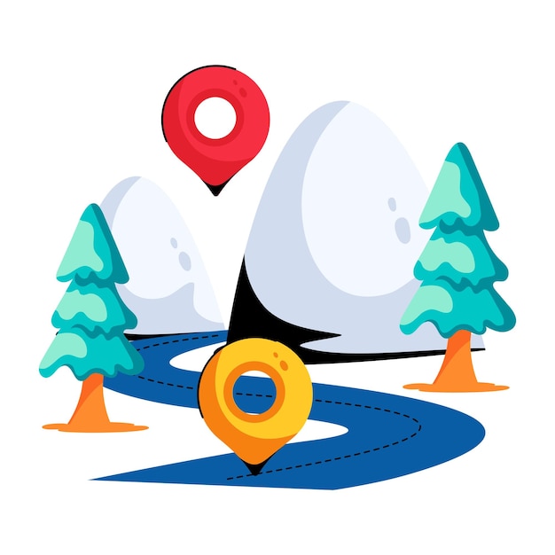 Icono plano fácil de usar de la ubicación de la montaña