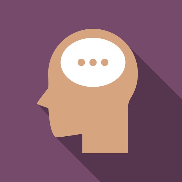 Icono plano de filosofía con sombra larga Cabeza con icono de burbuja de pensamiento Ilustración vectorial de pictograma