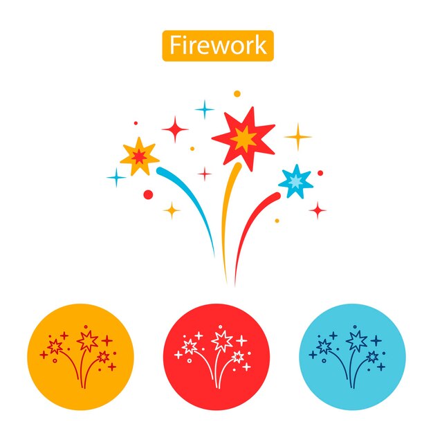 Icono plano de fuegos artificiales aislado sobre fondo blanco