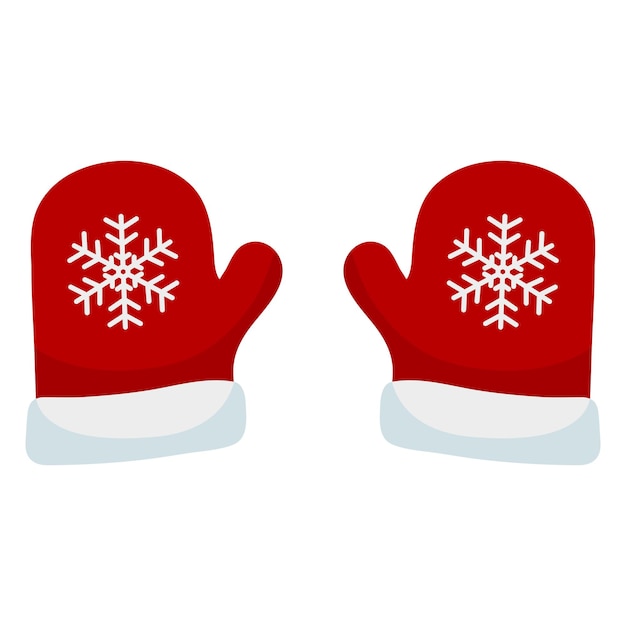 Icono plano de guantes de invierno con copo de nieve aislado sobre fondo blanco