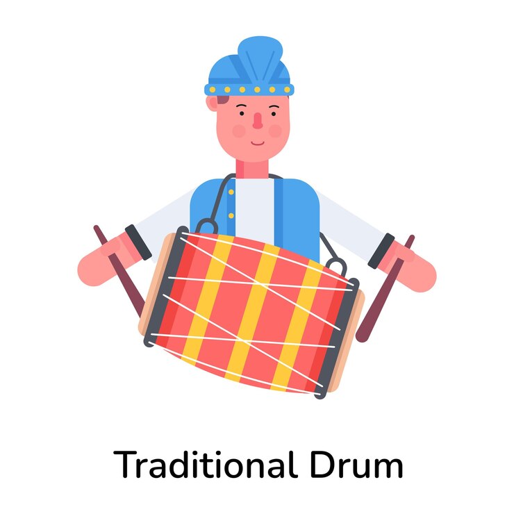 Vector un ícono plano de un hombre tocando un tambor tradicional