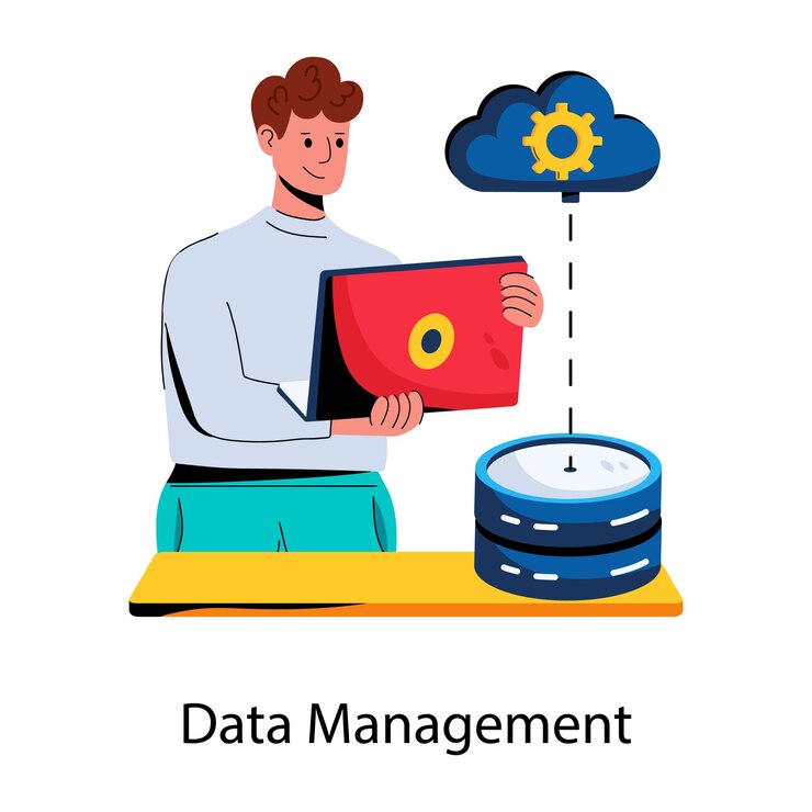 Vector icono plano de moda del administrador de gestión de datos
