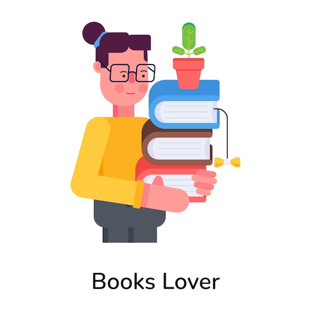 El ícono plano de moda de un amante de los libros