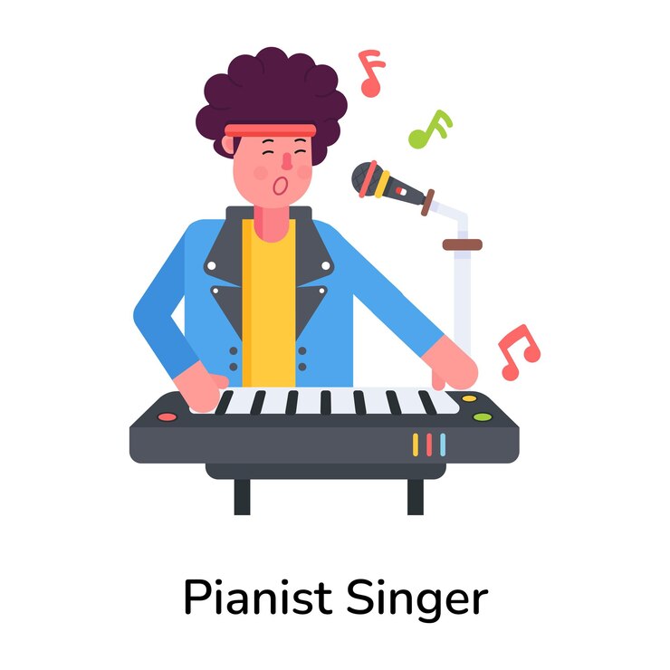 Vector el ícono plano de moda de un cantante pianista