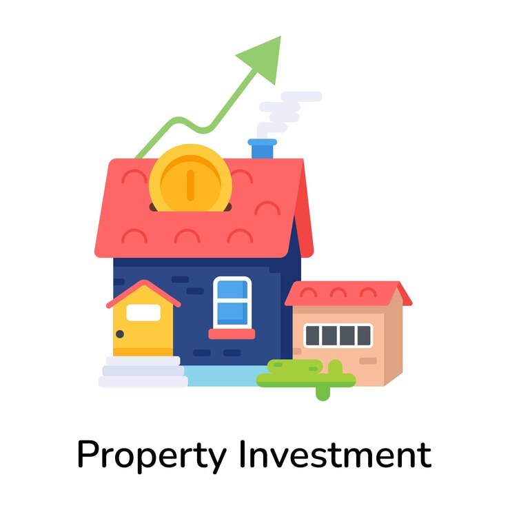 Vector el icono plano de moda de la inversión inmobiliaria