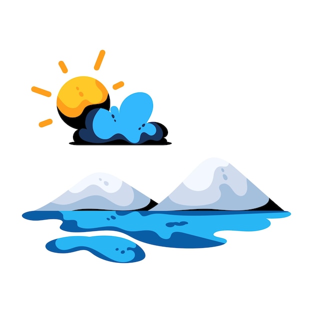Icono plano de moda del paisaje del lago