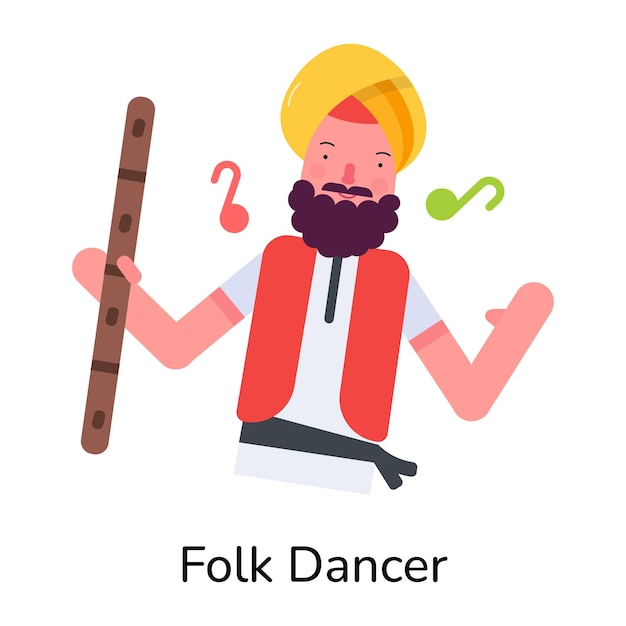 Icono plano de moda que muestra a un bailarín folclórico indio