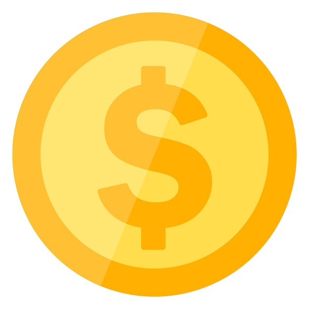 Icono plano de moneda de dólar de oro aislado en fondo blanco
