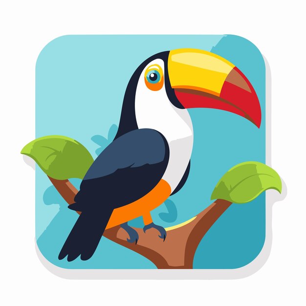 Icono plano de pájaro tucano con sombra larga eps10