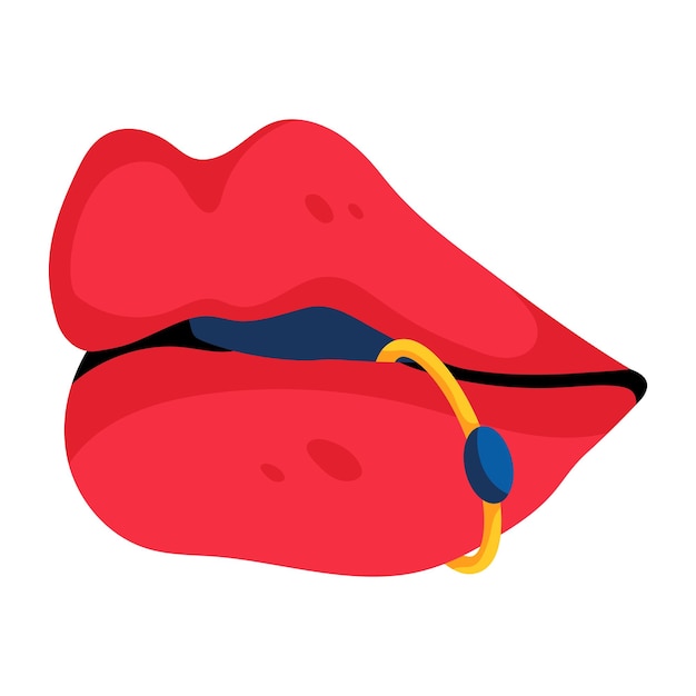 Vector un icono plano pegadizo de perforación de labios