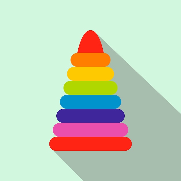 Icono plano de pirámide colorida para niños sobre un fondo azul claro
