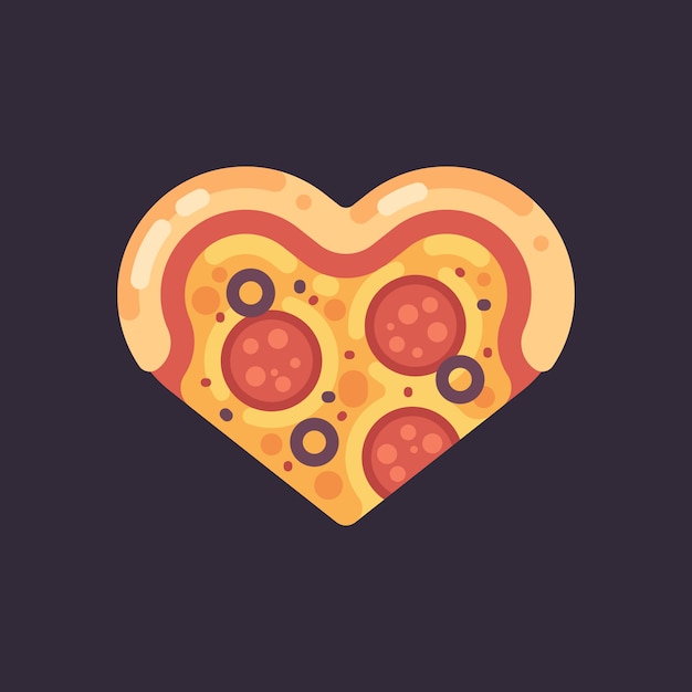 Icono plano de pizza en forma de corazón