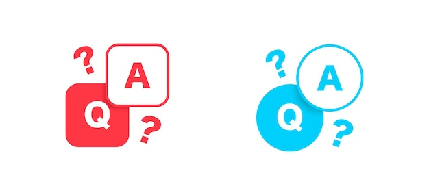Icono plano de preguntas y respuestas en burbuja cuadrada y redonda Ilustración de vector aislado