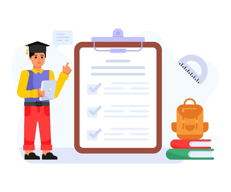 Vector un icono plano que denota el diseño de la preparación del examen.