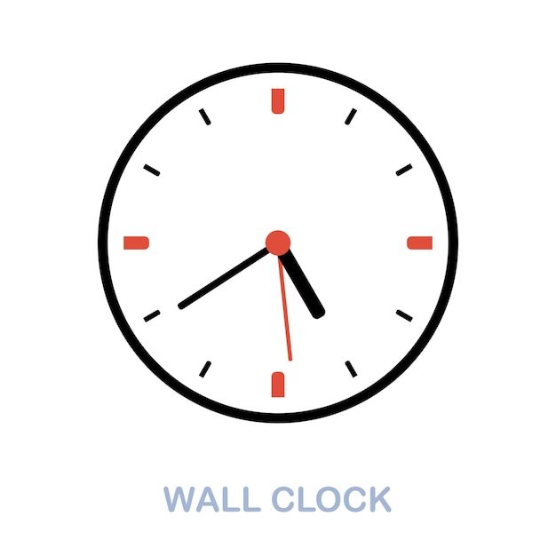 Icono plano de reloj de pared signo de elemento de color de la colección de herramientas de oficina signo de icono de reloj de pared plano para infografías de diseño web y más