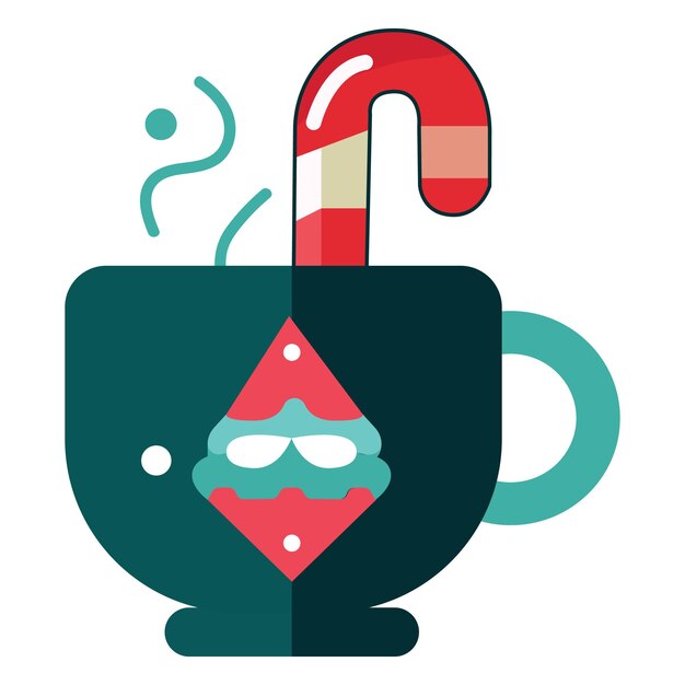 Icono plano de la taza de bebida caliente de Navidad Vector del ícono de la tazón de café