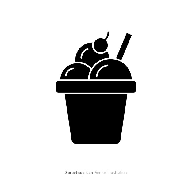 Icono plano de taza de helado de sorbete aislado sobre un fondo blanco