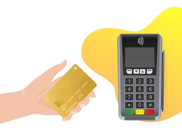 Icono plano con terminal con tarjeta de crédito Vector plano Diseño plano Icono de verificación vectorial