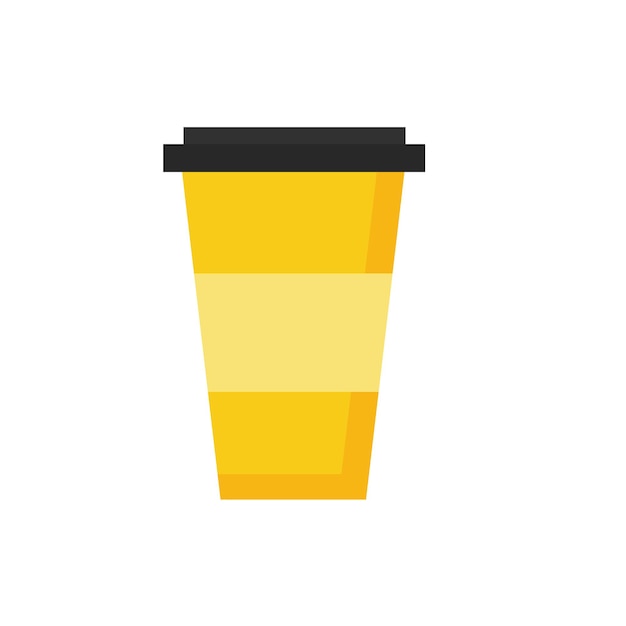 Icono de plano con vaso de papel para café capuchino o té en color amarillo sobre blanco