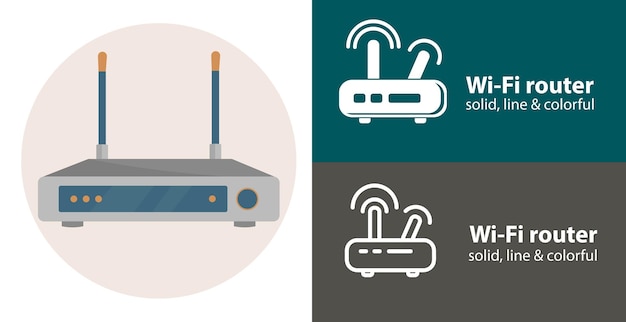 Vector icono plano de vector aislado de enrutador wifi con iconos de línea sólida de tecnología electrónica