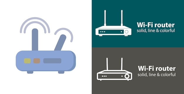 Icono plano de vector aislado de enrutador WiFi con iconos de línea sólida de tecnología electrónica