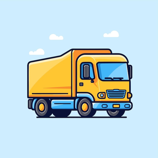 Icono plano vectorial de un camión amarillo contra un cielo azul vibrante