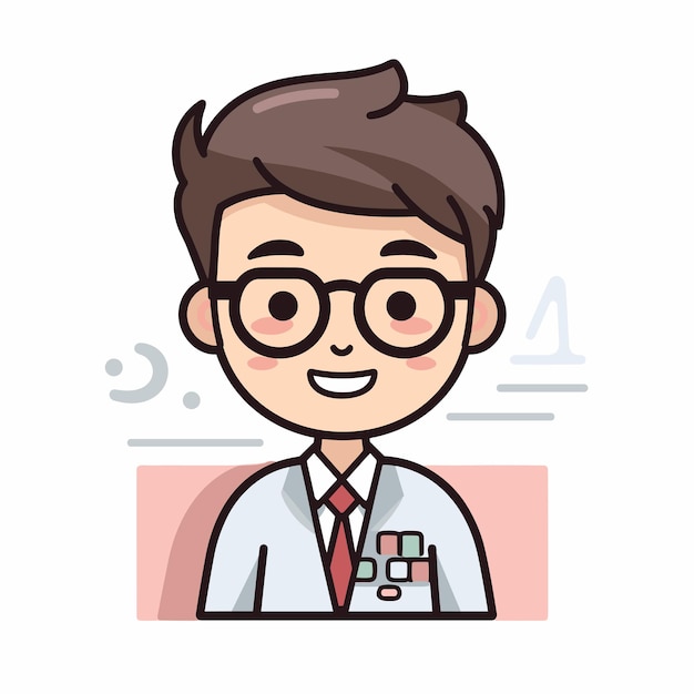 Icono plano vectorial un científico con una bata de laboratorio y gafas