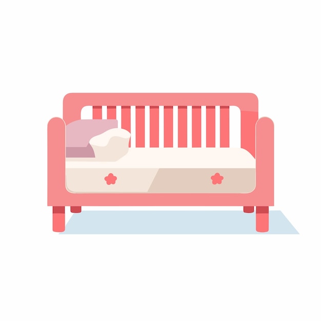 Icono plano vectorial una cuna rosada con una almohada decorativa en la parte superior