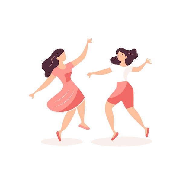 Icono plano vectorial dos mujeres bailando juntas sobre un fondo blanco