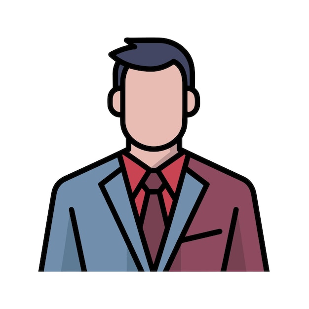 Icono plano vectorial de un hombre elegante que lleva un traje con una corbata roja vibrante