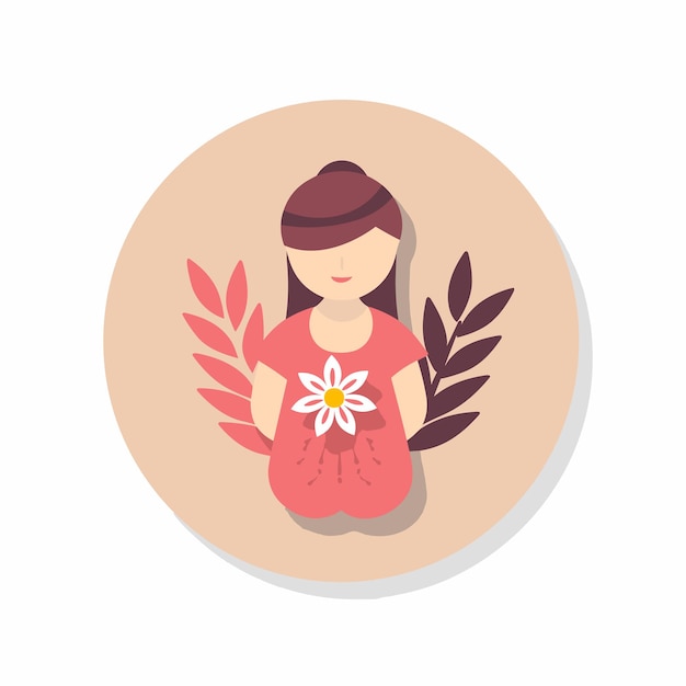 Icono plano vectorial de una mujer con una flor en la mano