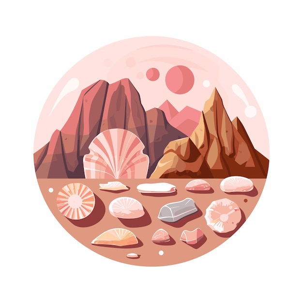 Icono plano vectorial un paisaje desértico impresionante con montañas escarpadas y rocas esparcidas