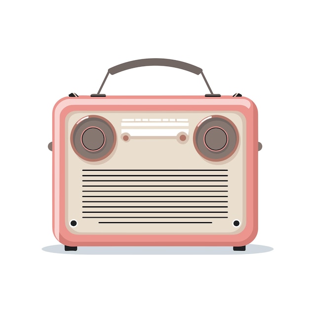 Icono plano vectorial una radio rosa antigua en una mesa