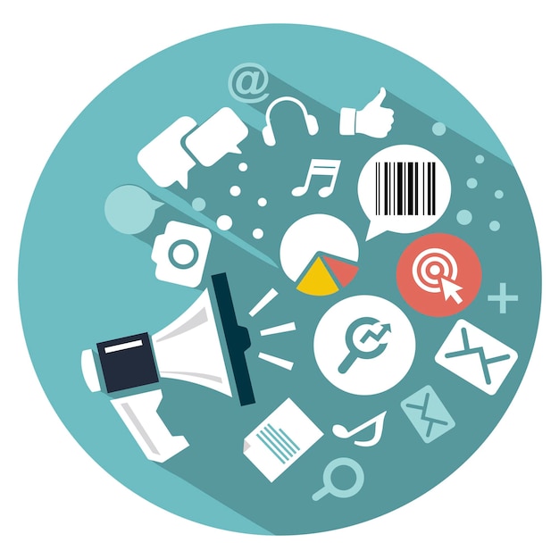 Icono plano Web marketing y gestión de relaciones públicas