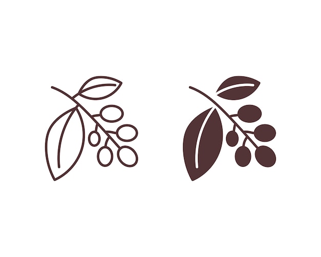 Icono de planta de café ilustración vectorial hoja y fruta en concepto de signo de árbol de café de fondo aislado