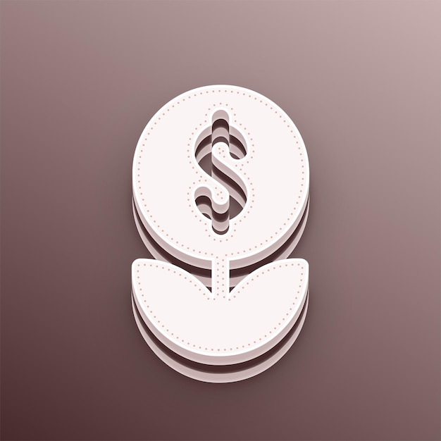 Icono de planta de dólar vectorial 3D de tono marrón con fondo editable