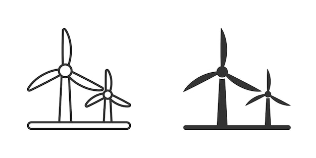 Icono de planta de energía eólica en estilo plano Ilustración de vector de turbina sobre fondo blanco aislado Concepto de negocio de signo de energía de aire