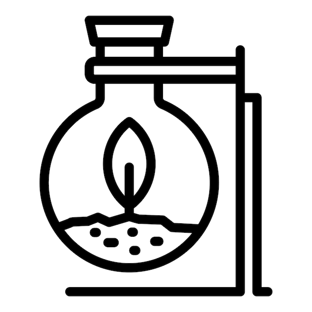 Icono de planta en matraz Icono de vector de planta en matraz de esquema para diseño web aislado sobre fondo blanco