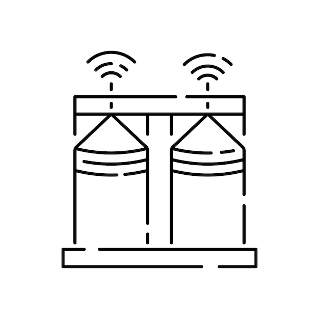 Icono de plantas de agricultura Tecnología de riego Agricultura de aldea inteligente Icono para web Ilustración de línea de vector Agricultura global Silo de trigo y aldea