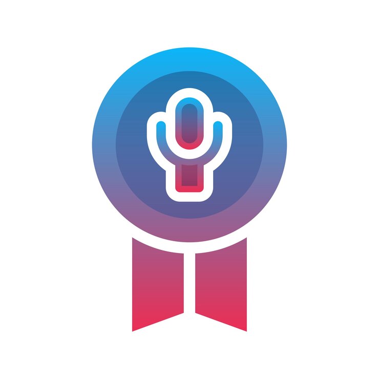 Vector icono de plantilla de diseño de degradado de logotipo de micrófono de medalla