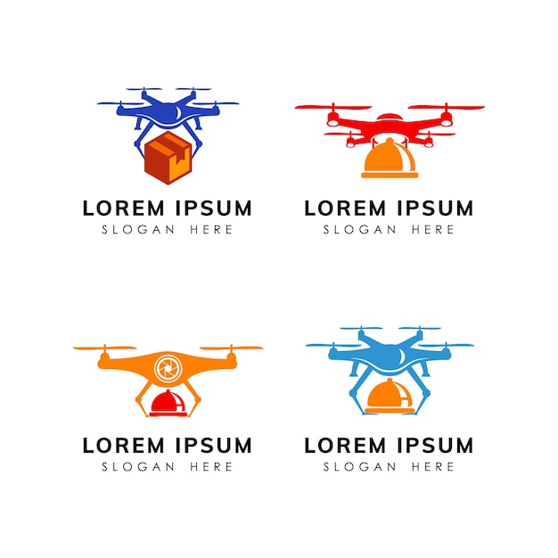 Icono de plantilla de diseño de logotipo de entrega de drone de alimentos