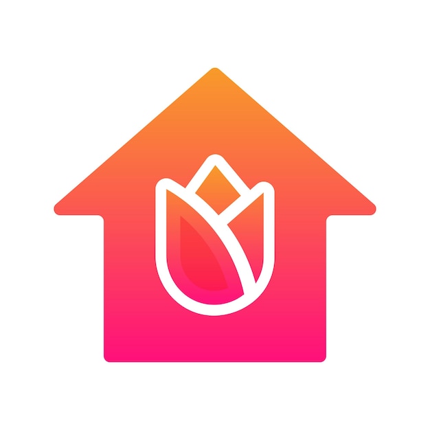 Icono de plantilla de diseño de logotipo de gradiente de casa de flores