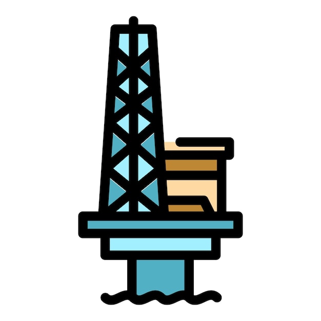 Icono de la plataforma de perforación marítima de producción Contorno de la producción de la instalación de perforacion marítima Icono vectorial de color plano aislado
